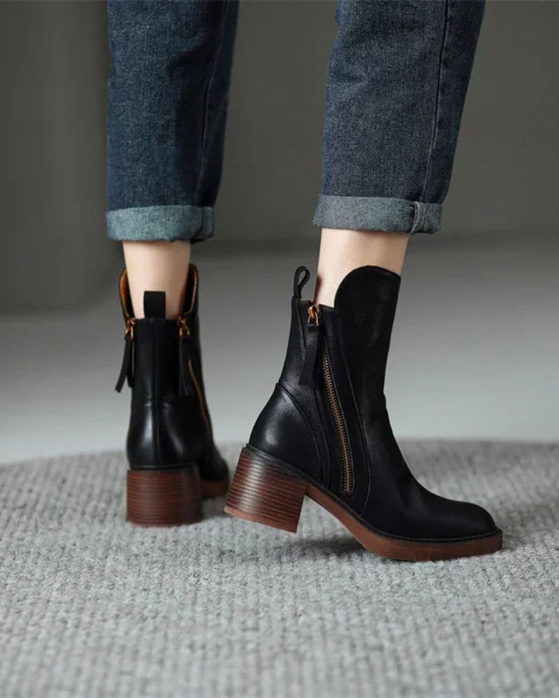 Aveline - Bottes cuir noir élégantes & confortables