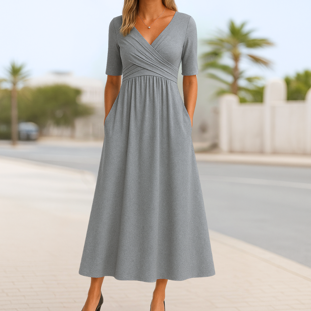 Monique - Robe Croisée à Manches Courtes
