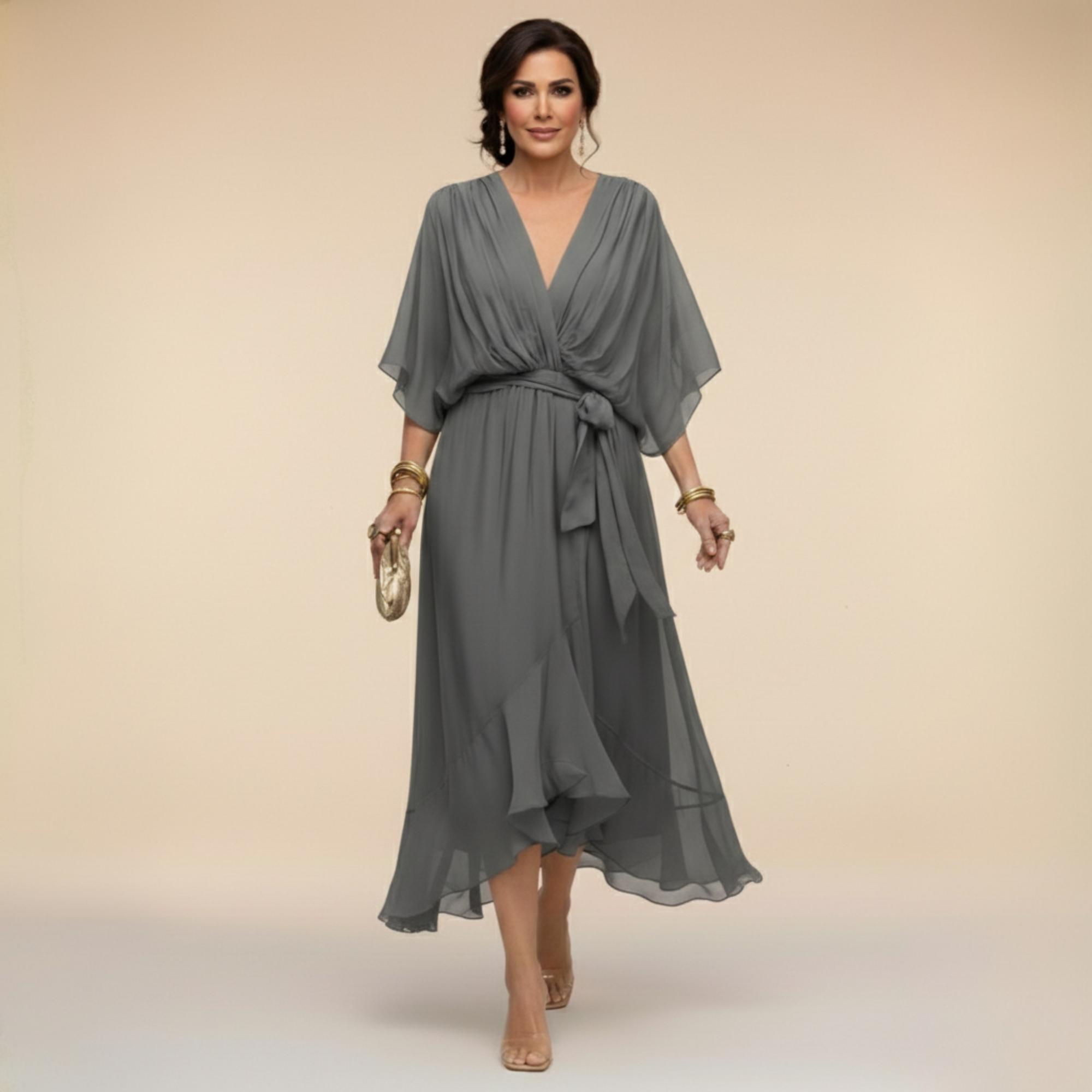 Celanovia - Robe éLégante en Chiffon Avec Col en V