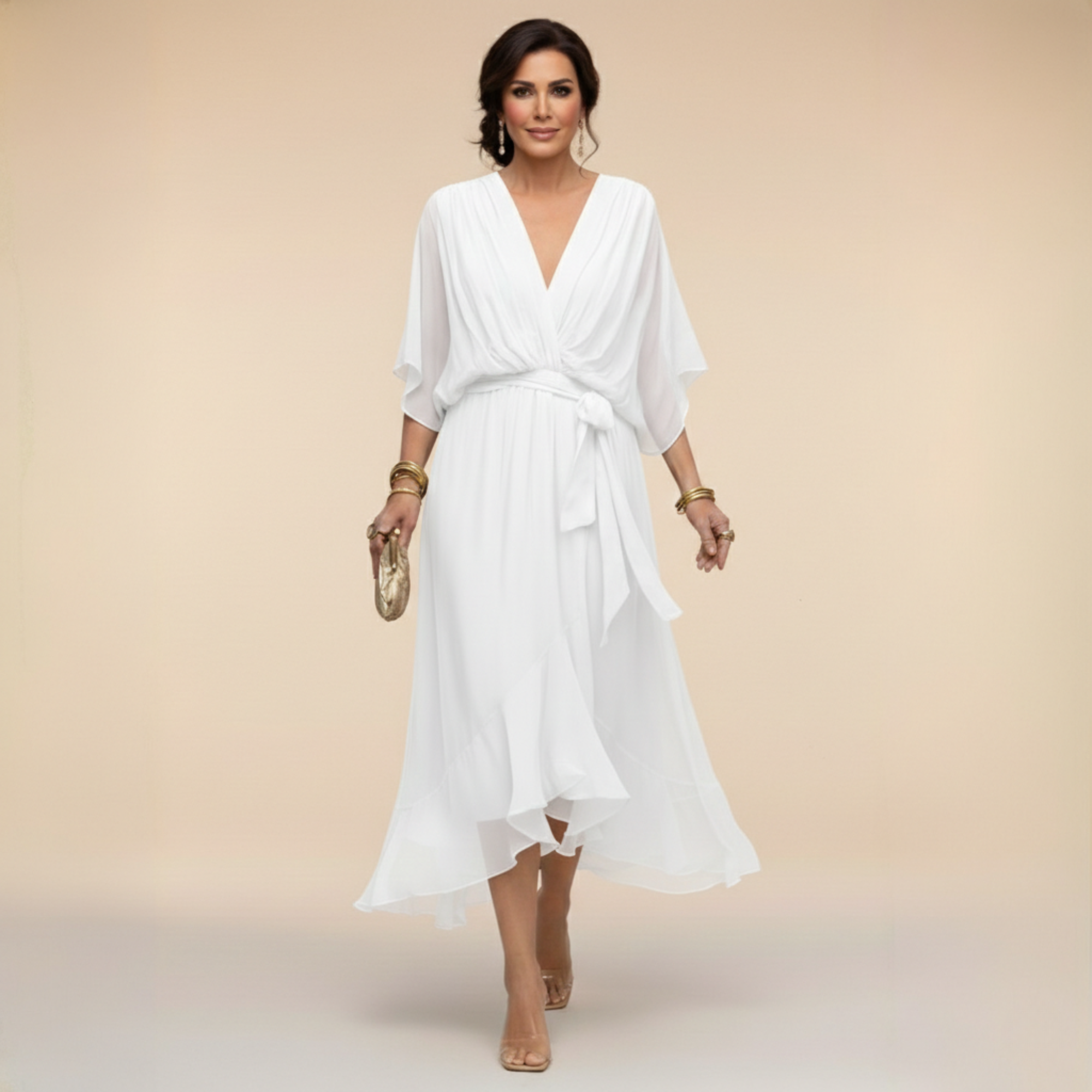 Celanovia - Robe éLégante en Chiffon Avec Col en V