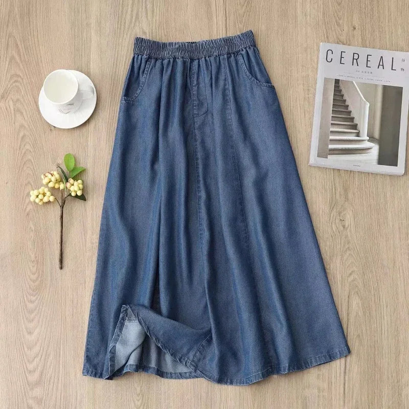 Liora Bay - Jupe Midi en Denim Léger