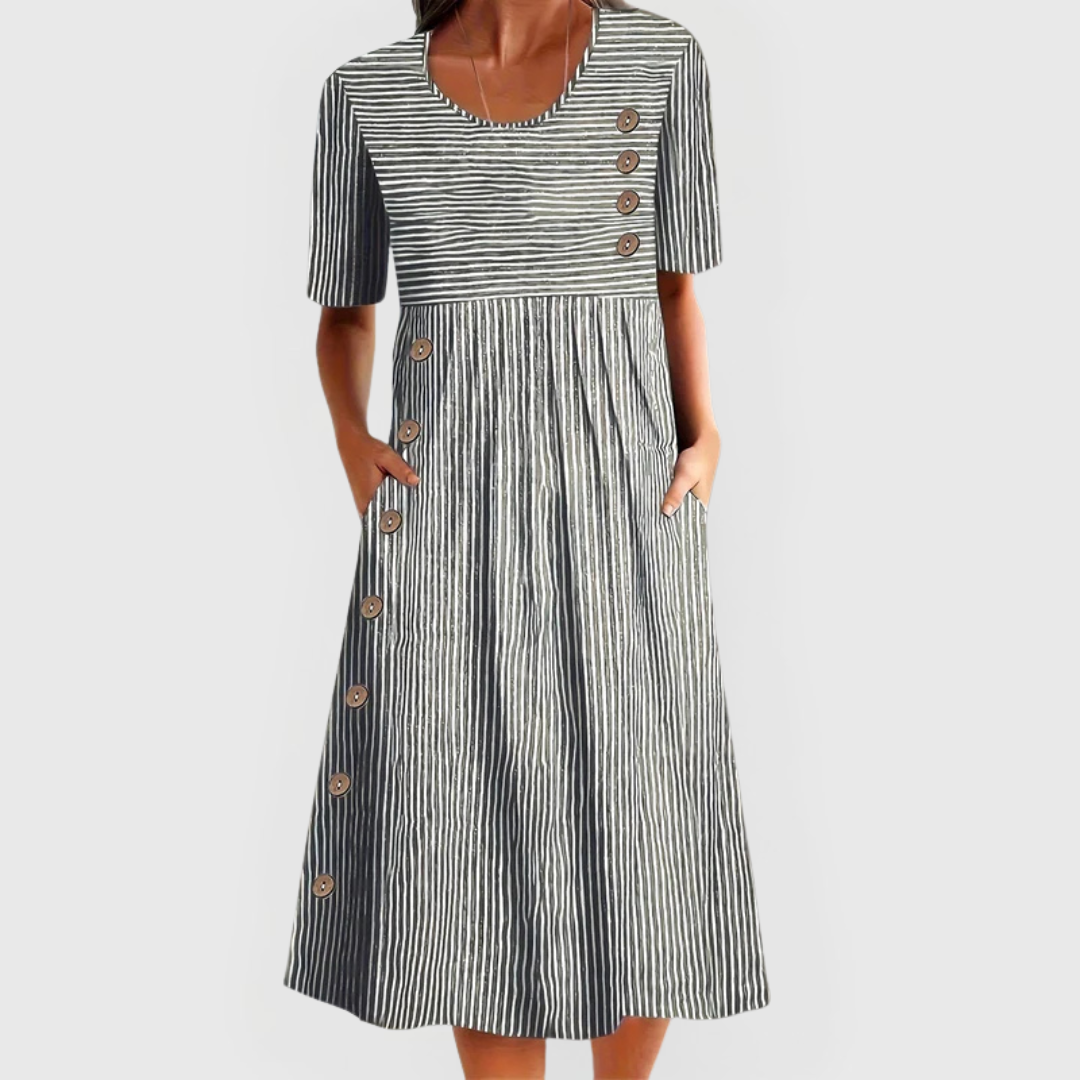 Wanda - Robe Midi Rayée Confortable