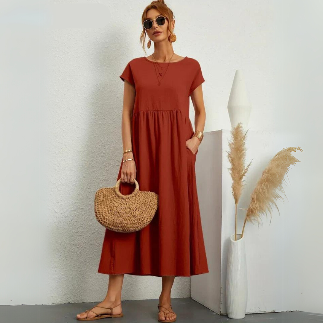 Isla - Robe Midi Décontractée en Coton