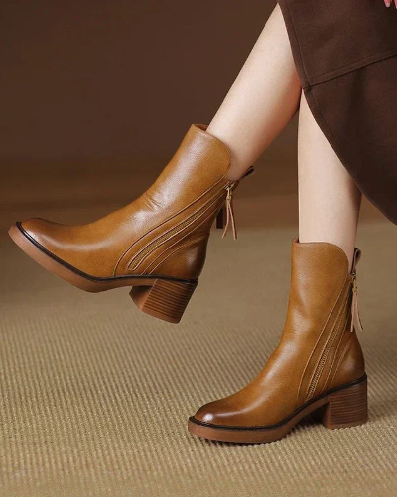 Valorine™ | Botte en cuir noire avec un talon confortable, élégante et intemporelle
