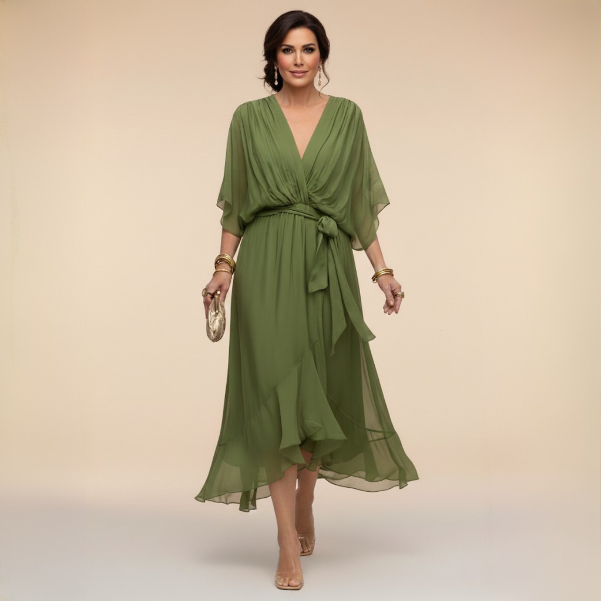 Celanovia - Robe éLégante en Chiffon Avec Col en V