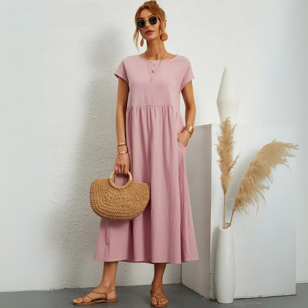 Isla - Robe Midi Décontractée en Coton