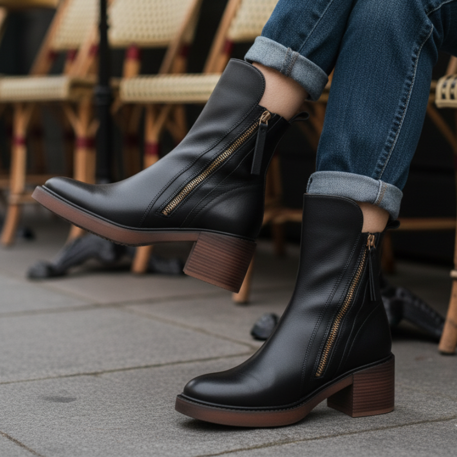 Aveline - Bottes cuir noir élégantes & confortables