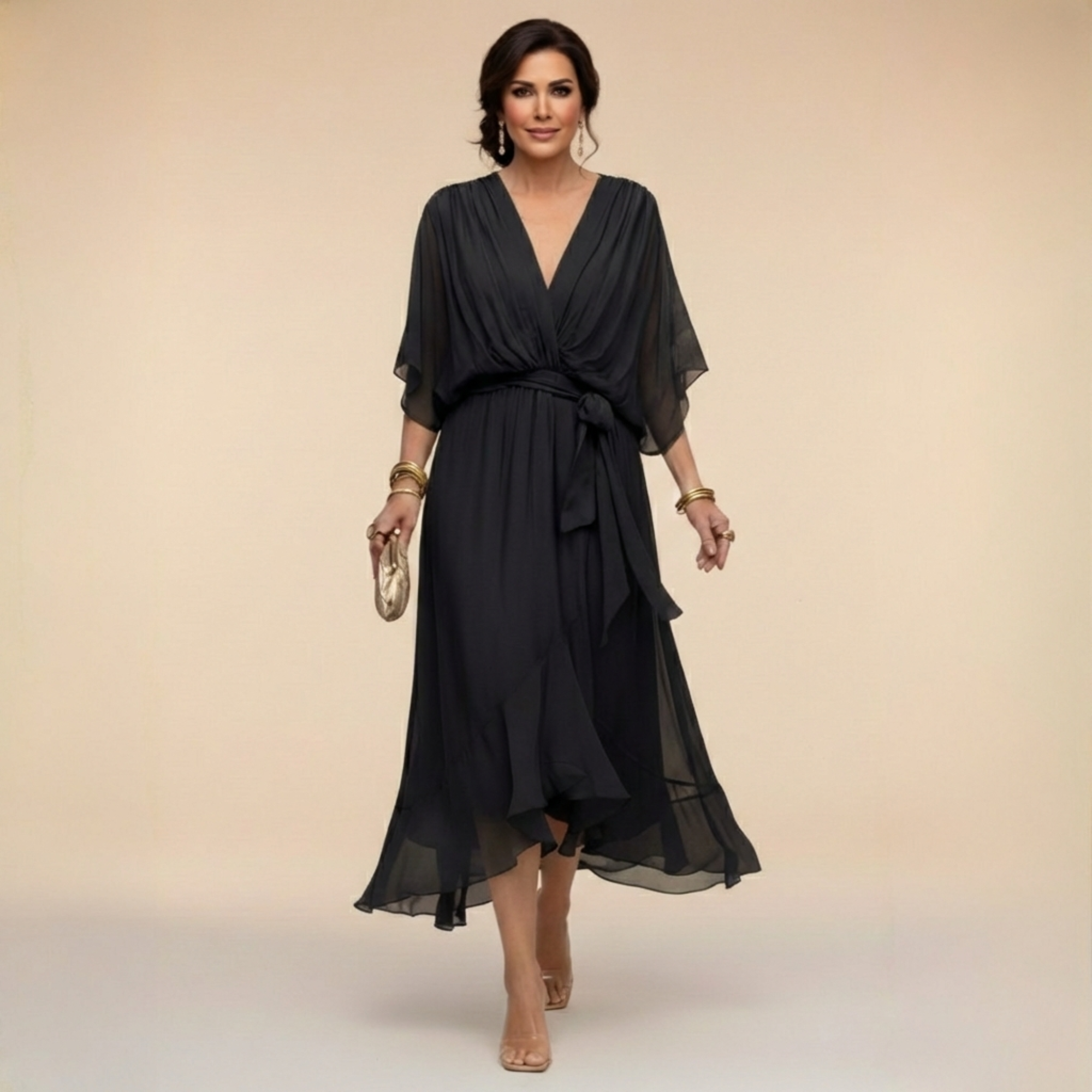 Celanovia - Robe éLégante en Chiffon Avec Col en V
