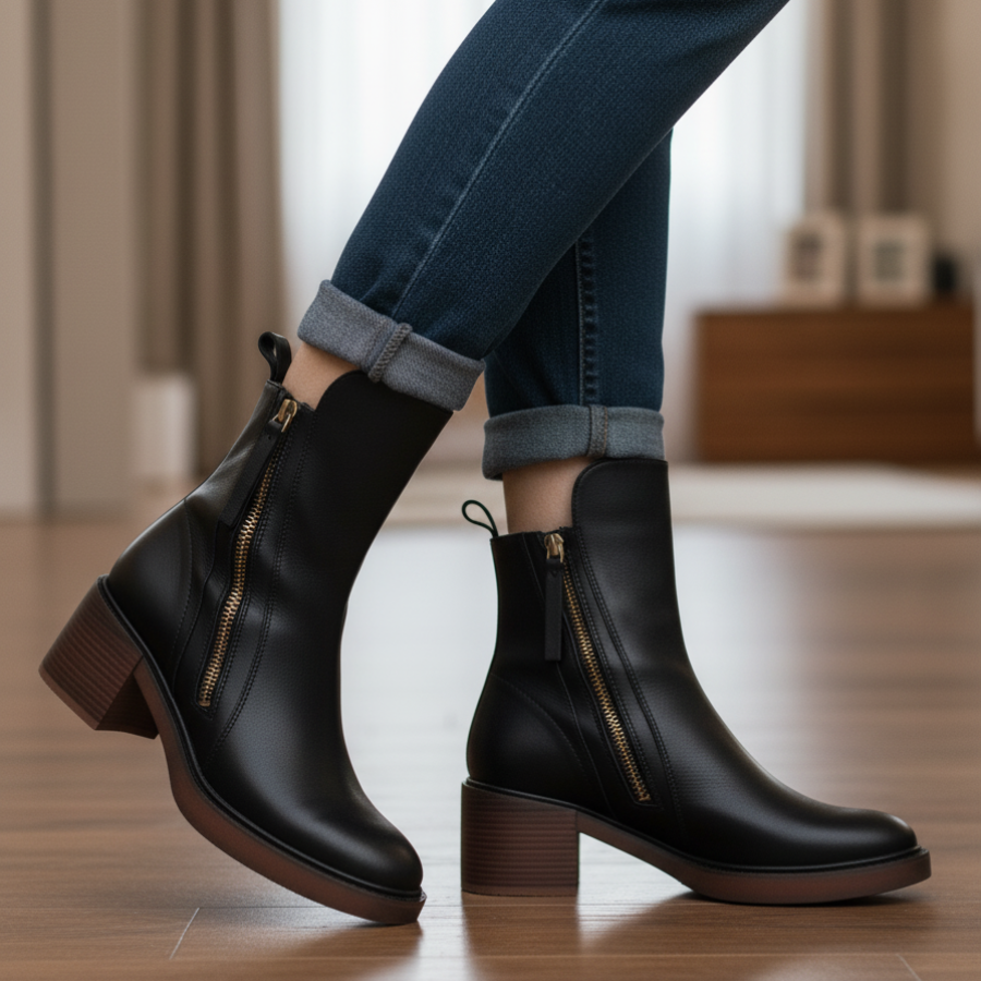 Aveline - Bottes cuir noir élégantes & confortables