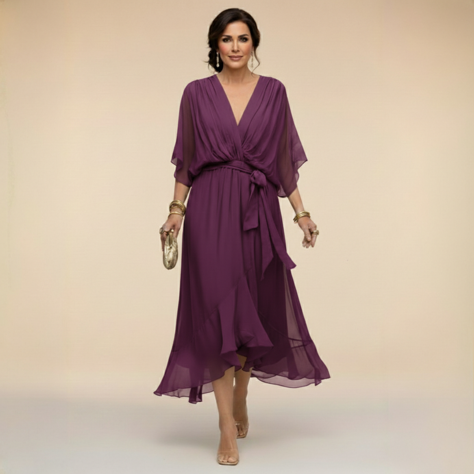 Celanovia - Robe éLégante en Chiffon Avec Col en V