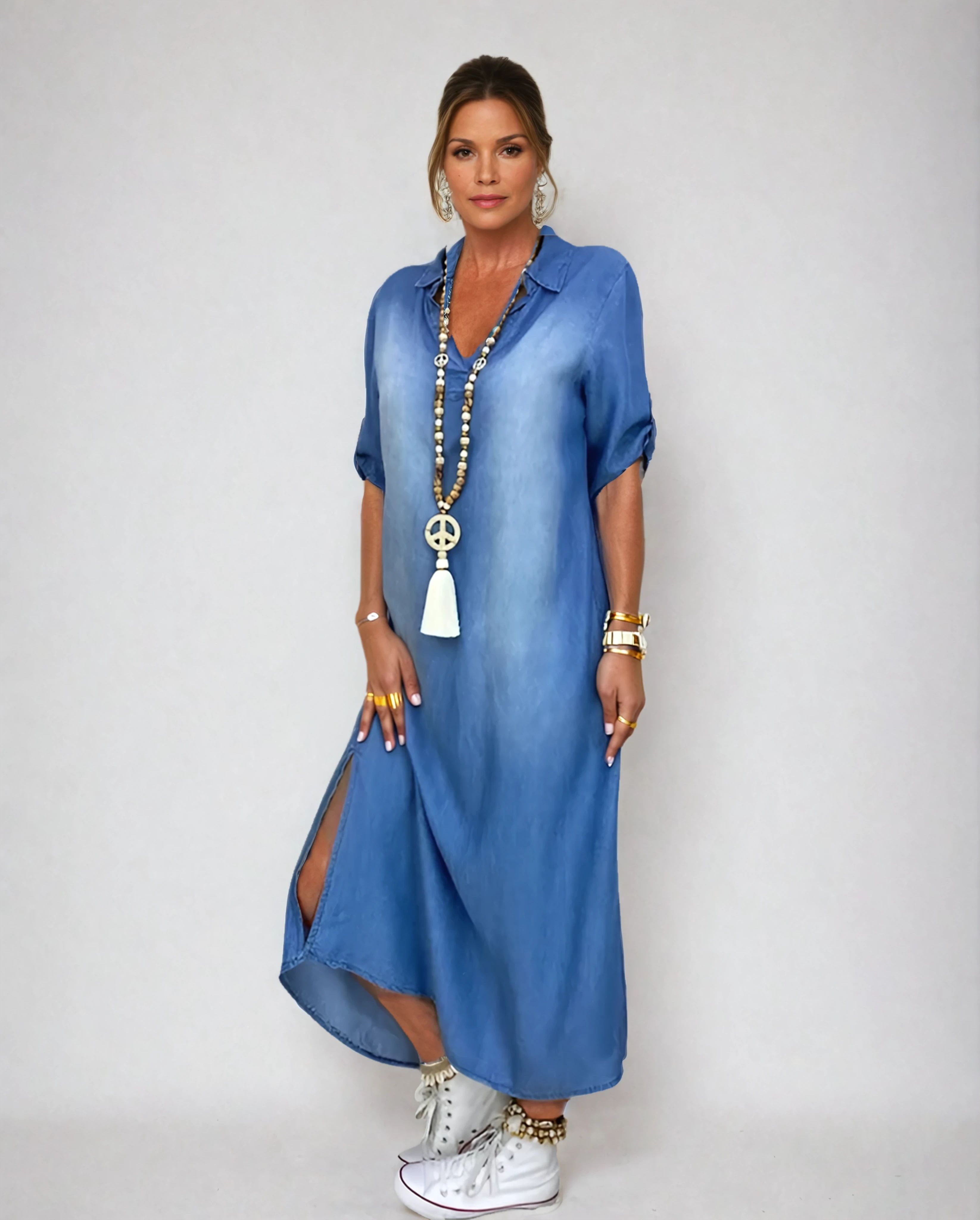 Lea - Robe Longue Décontractée en Denim