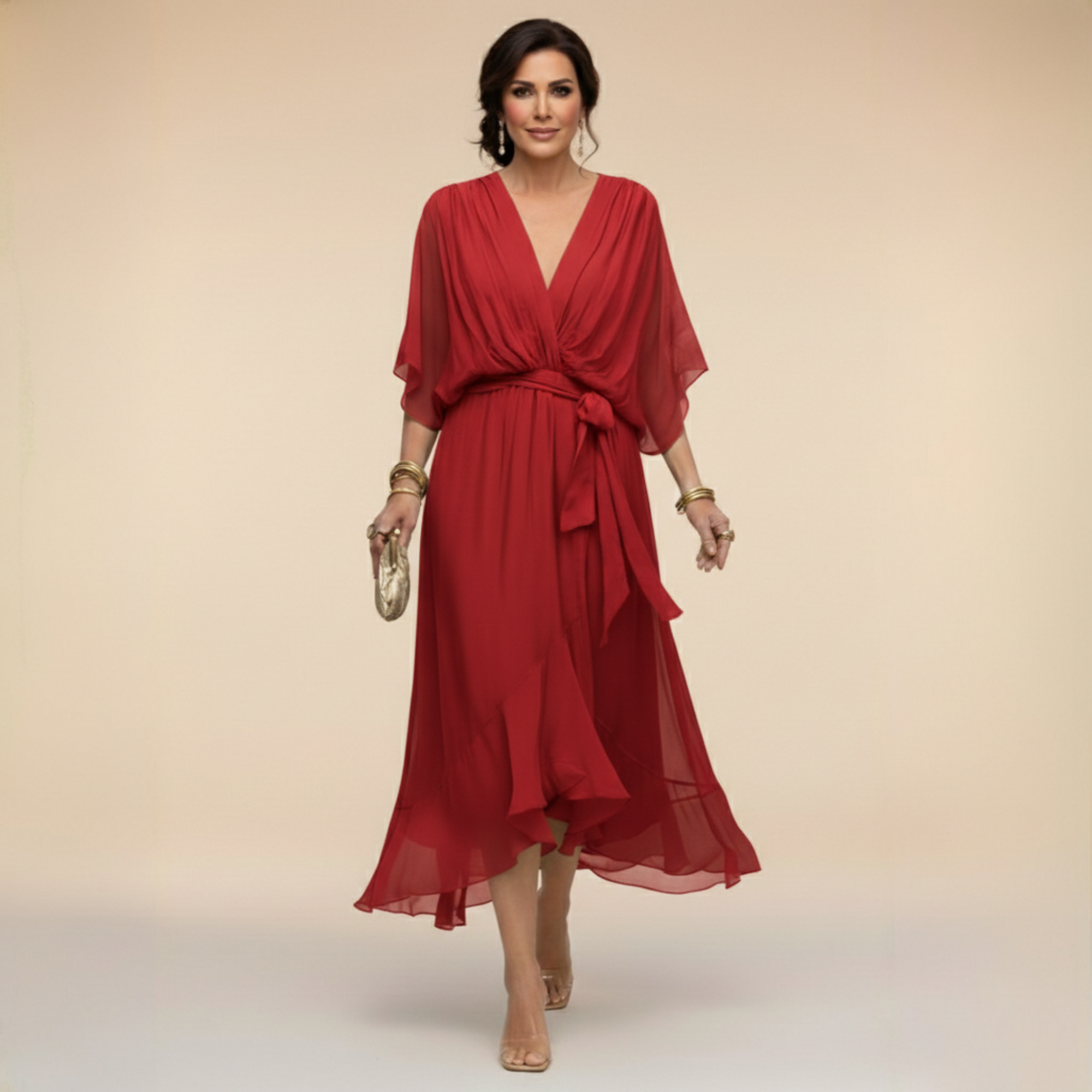 Celanovia - Robe éLégante en Chiffon Avec Col en V