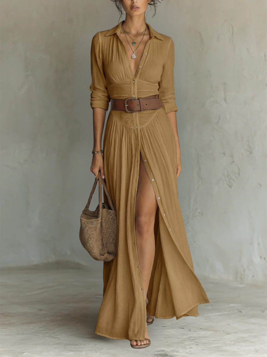 Amélia | Robe maxi élégante à col revers
