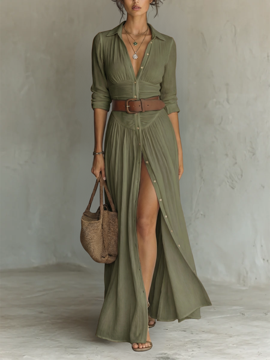 Amélia | Robe maxi élégante à col revers