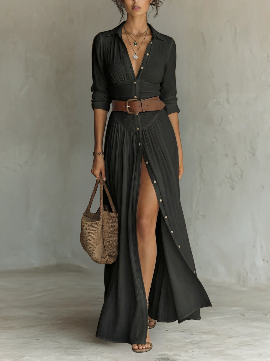 Amélia | Robe maxi élégante à col revers