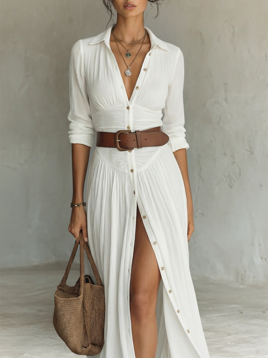 Amélia | Robe maxi élégante à col revers