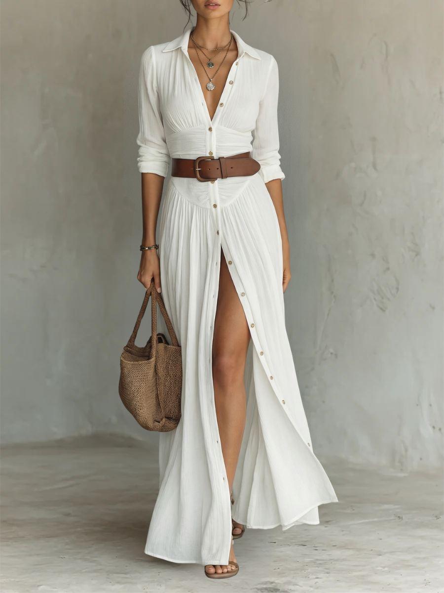 Amélia | Robe maxi élégante à col revers