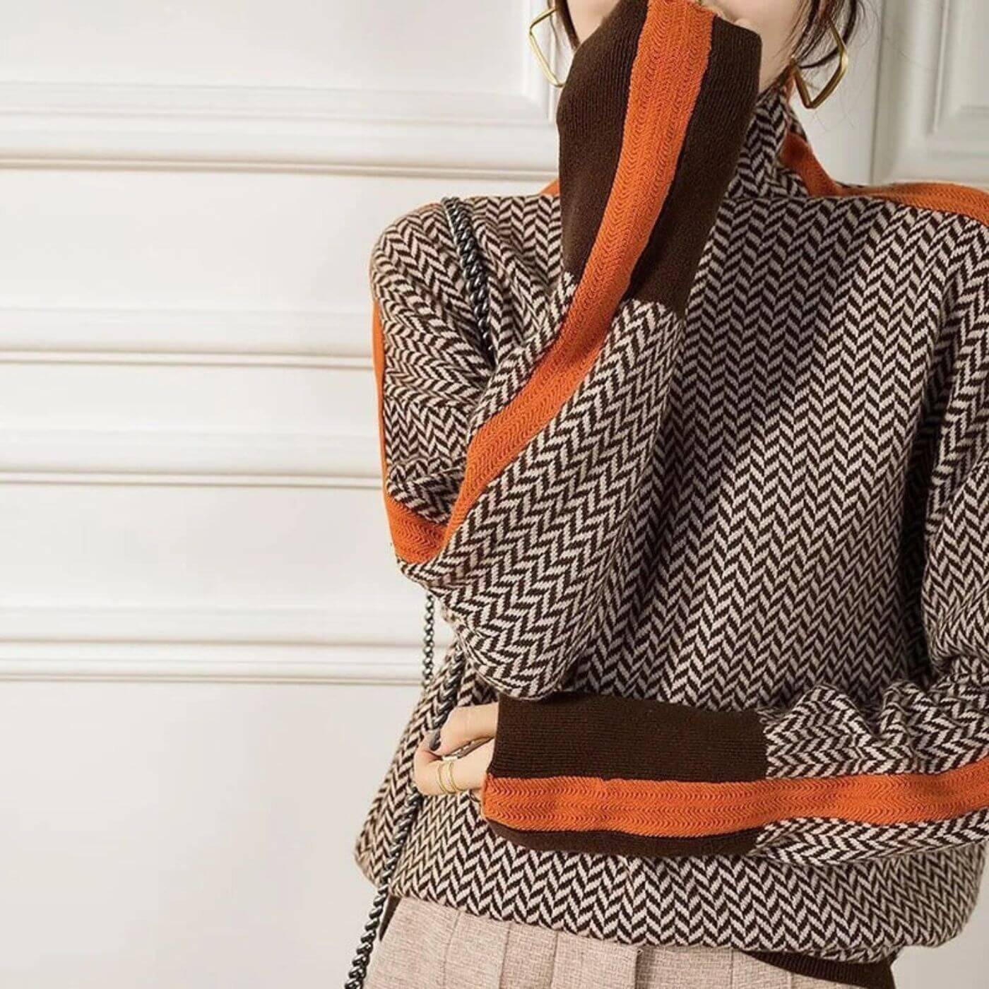 Leni - Pull Roulé Chic En Chevrons